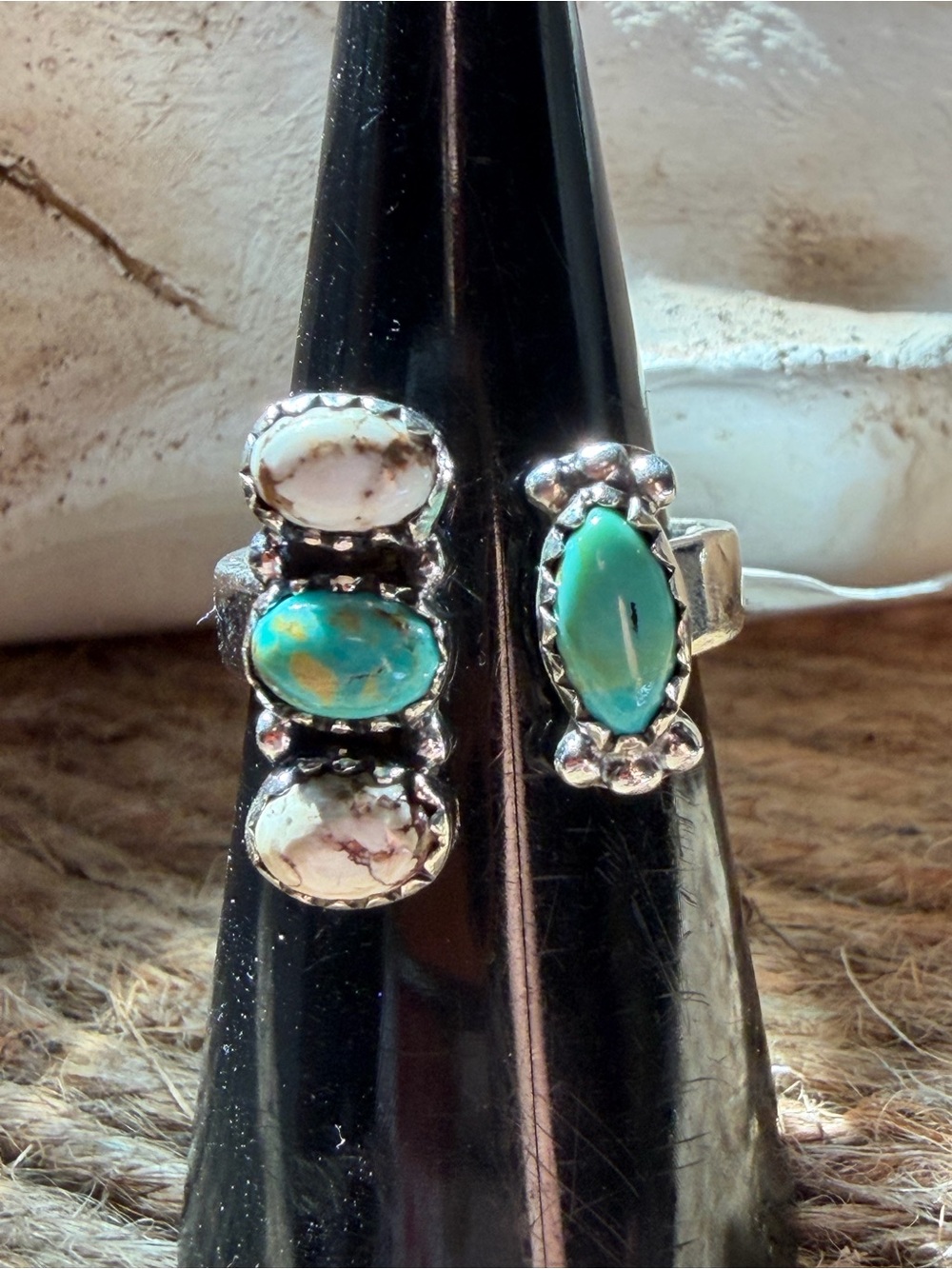 Turquoise and Wild Horse  Stone Sterling Silver Women's Floater Ring